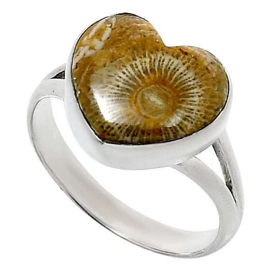 Heart Natural Flower Fossil Coral Ring size-10 R-1073 SDR248541