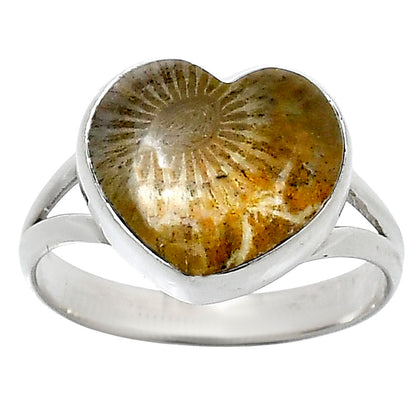 Heart Natural Flower Fossil Coral Ring size-10 R-1073 SDR248542