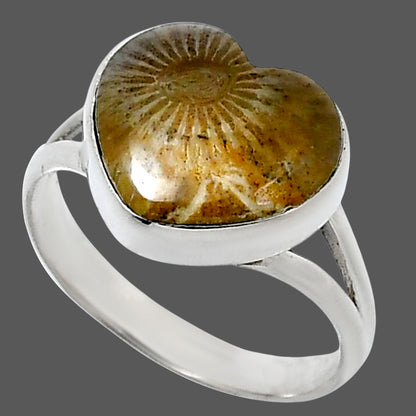 Heart Natural Flower Fossil Coral Ring size-10 R-1073 SDR248542