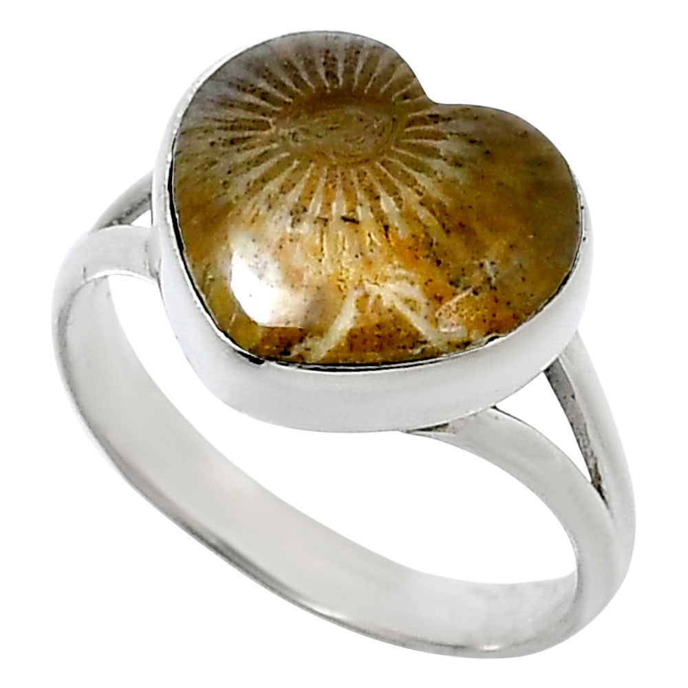 Heart Natural Flower Fossil Coral Ring size-10 R-1073 SDR248542