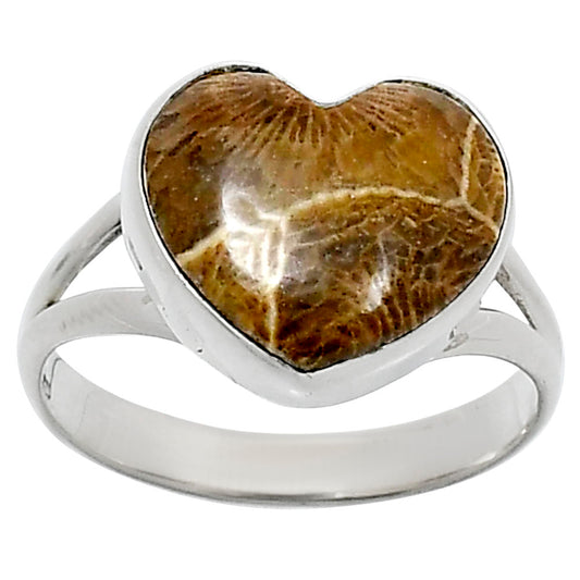 Heart Natural Flower Fossil Coral Ring size-10 R-1073 SDR248543