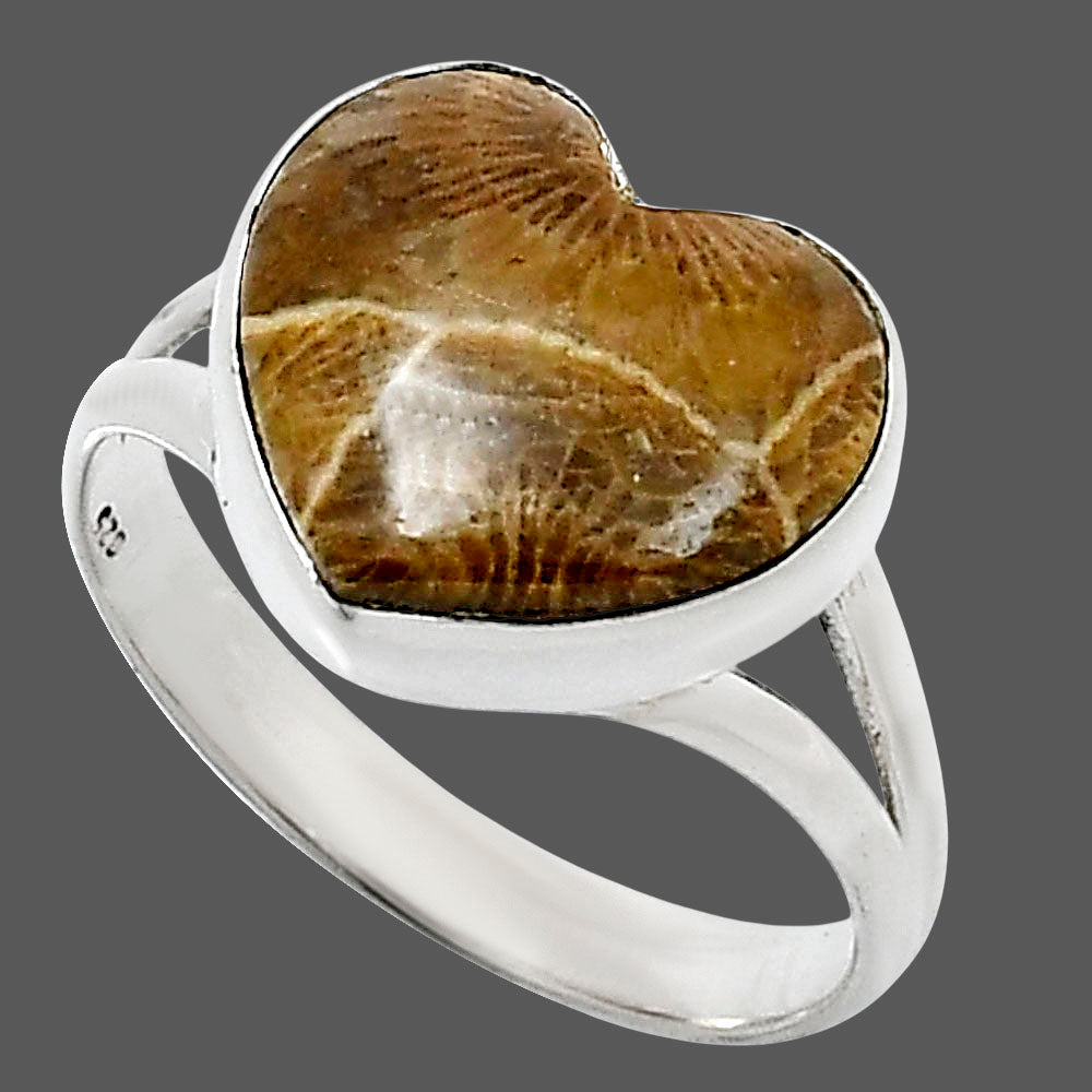 Heart Natural Flower Fossil Coral Ring size-10 R-1073 SDR248543