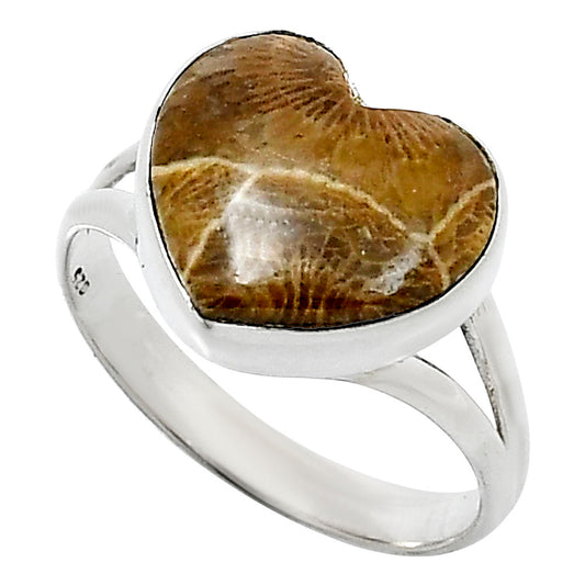 Heart Natural Flower Fossil Coral Ring size-10 R-1073 SDR248543