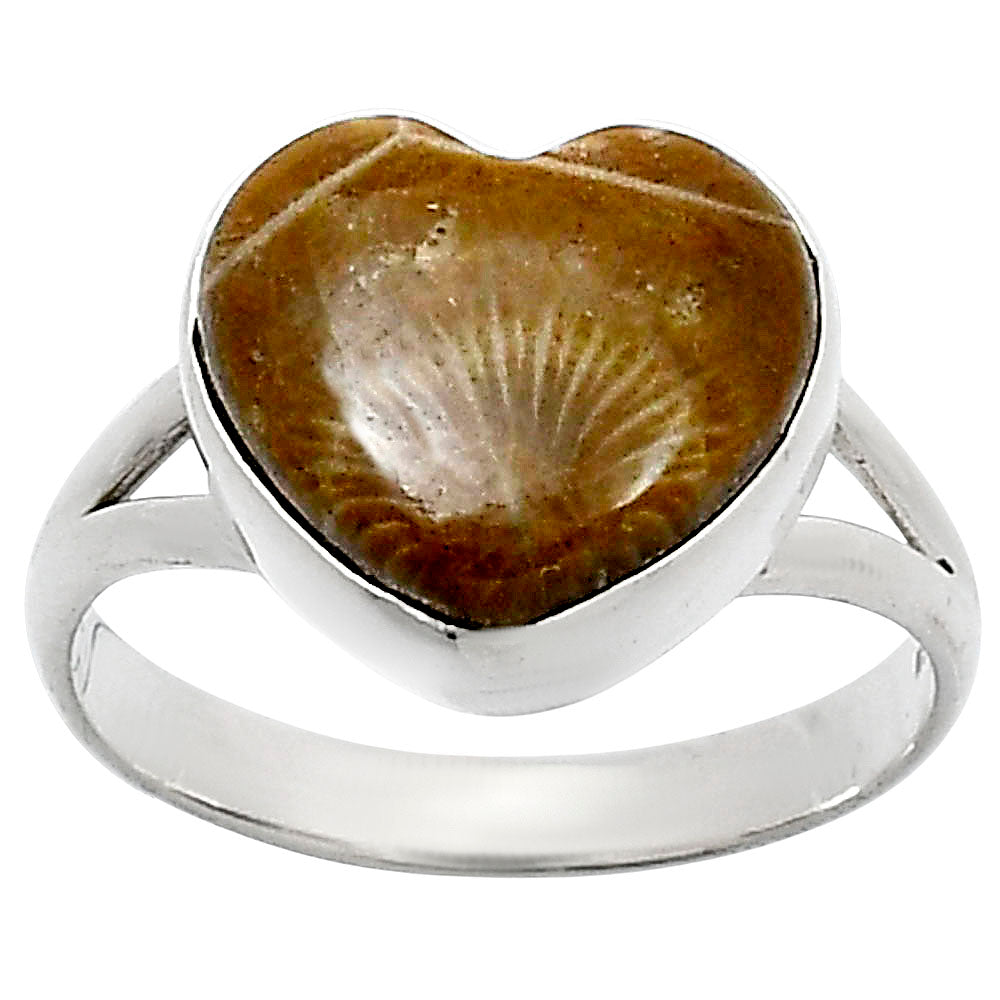 Heart Natural Flower Fossil Coral Ring size-10 R-1073 SDR248545