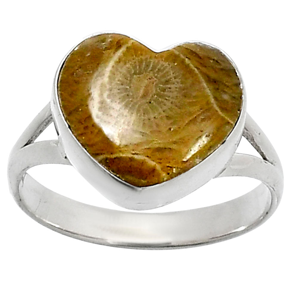 Heart Natural Flower Fossil Coral Ring size-10 R-1073 SDR248546