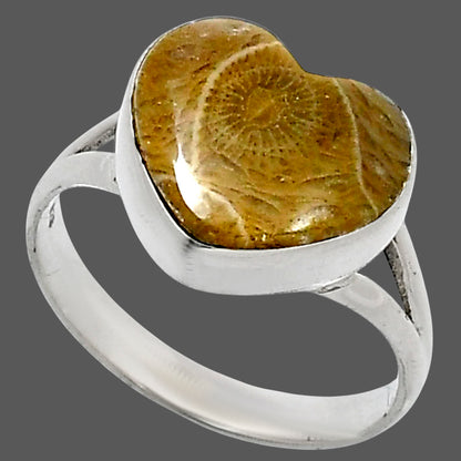 Heart Natural Flower Fossil Coral Ring size-10 R-1073 SDR248546