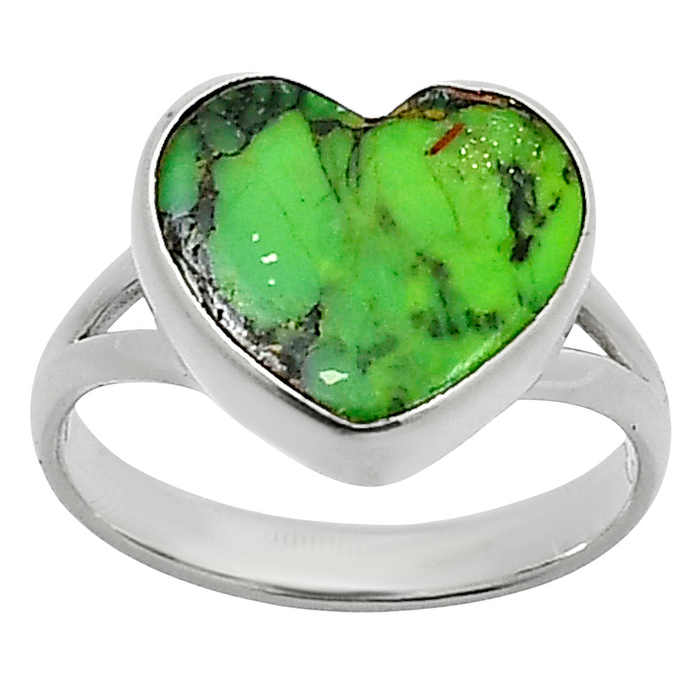 Heart Natural Green Matrix Turquoise Ring size-7 R-1073 SDR248573