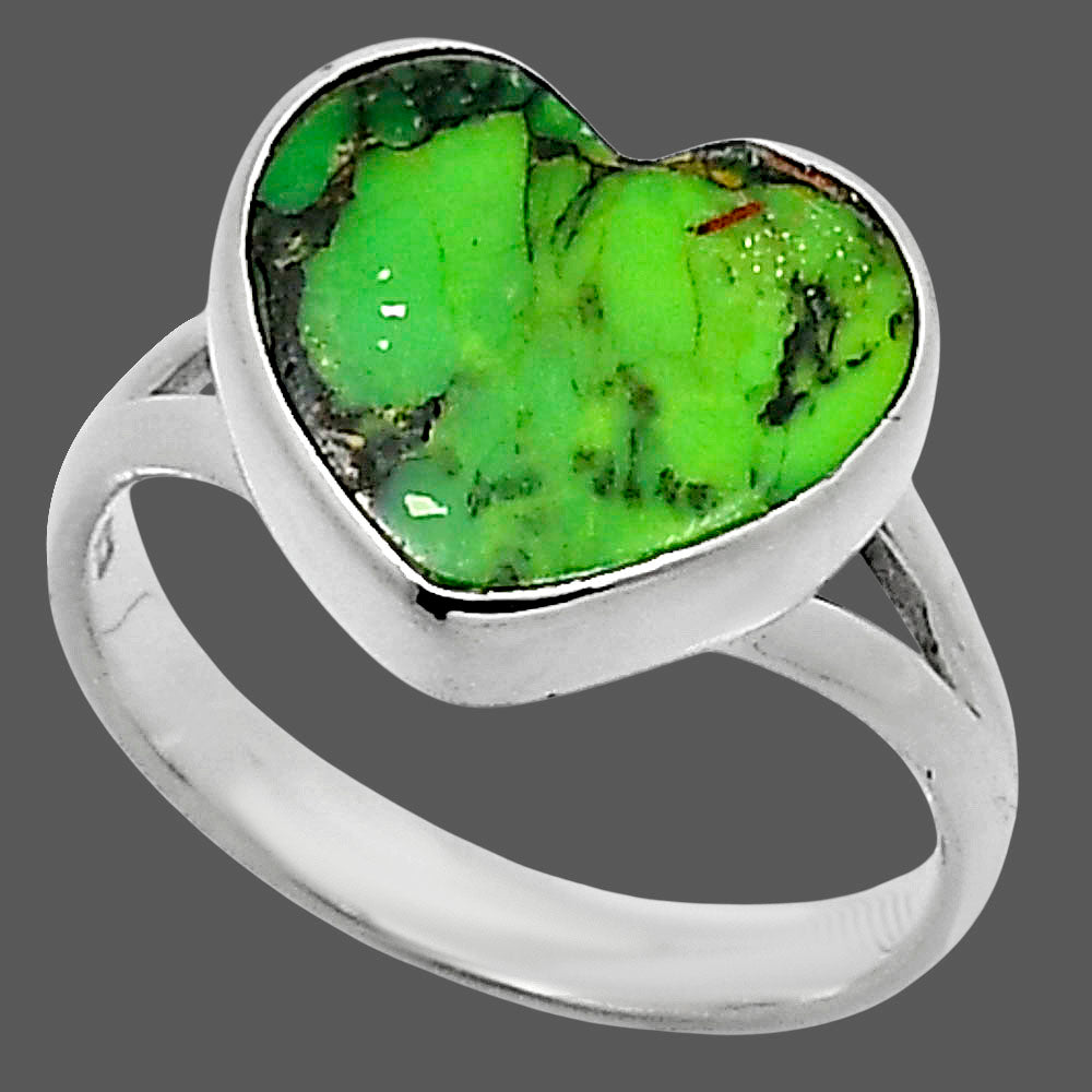 Heart Natural Green Matrix Turquoise Ring size-7 R-1073 SDR248573
