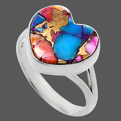 Heart Natural Kingman Orange Dahlia Turquoise Ring size-9 R-1073 SDR248662