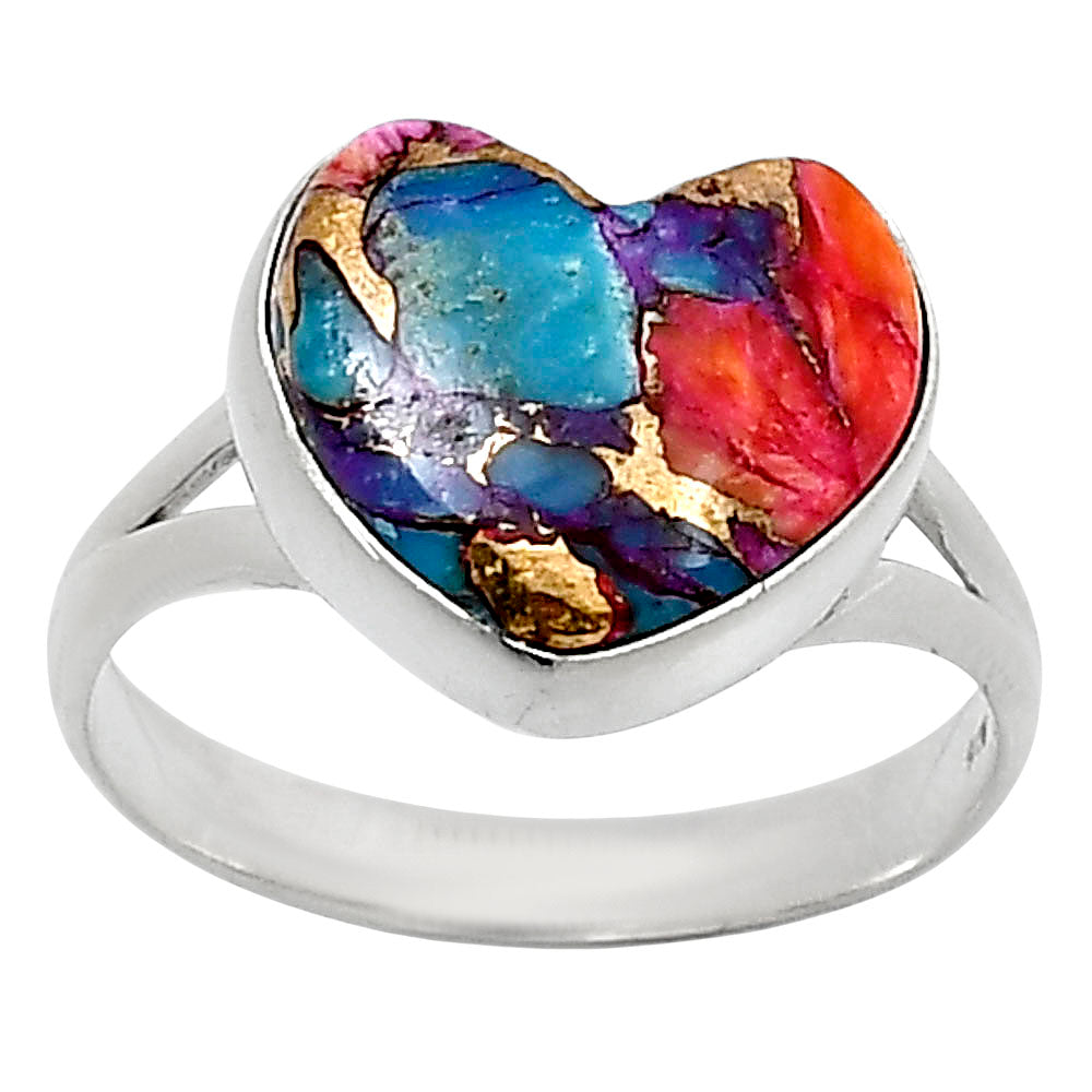 Heart Kingman Orange Dahlia Turquoise Ring size-10 R-1073 SDR248665