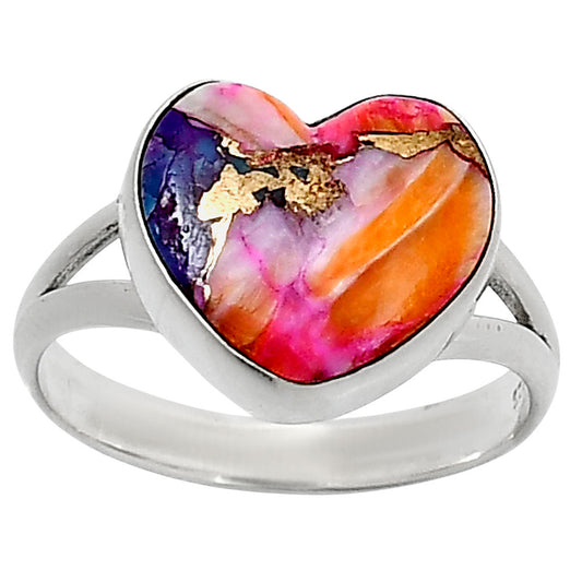Heart Kingman Orange Dahlia Turquoise Ring size-10 R-1073 SDR248667