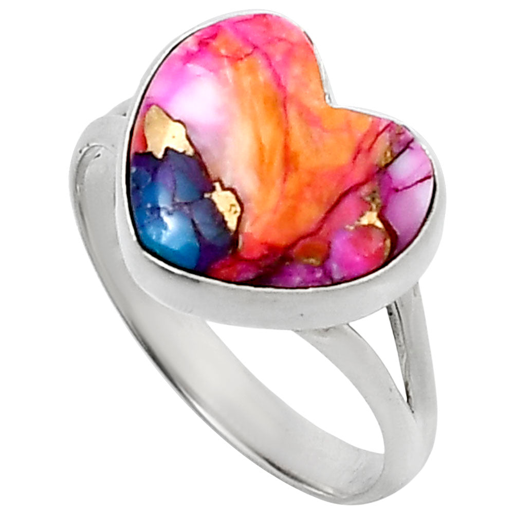 Heart Kingman Orange Dahlia Turquoise Ring size-10 R-1073 SDR248673