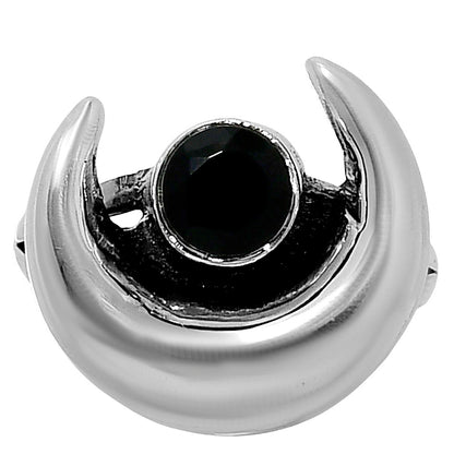 Crescent Moon - Natural Black Onyx Ring size-8 R-1072 SDR248856