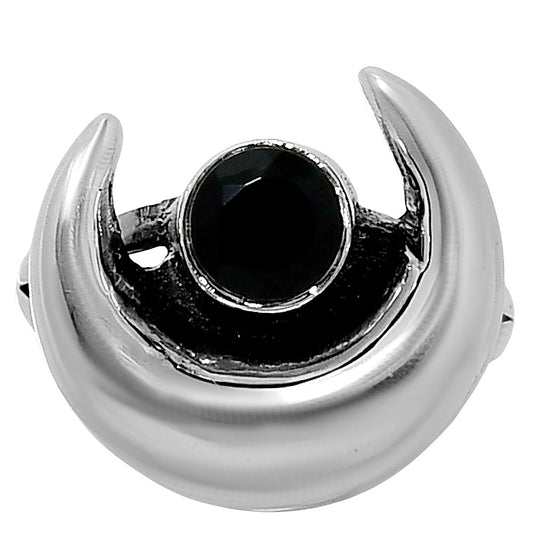 Crescent Moon - Natural Black Onyx Ring size-8 R-1072 SDR248856
