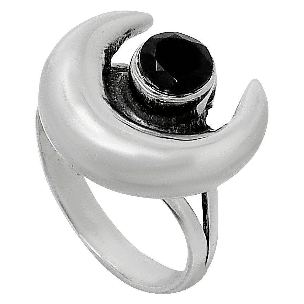 Crescent Moon - Natural Black Onyx Ring size-8 R-1072 SDR248856