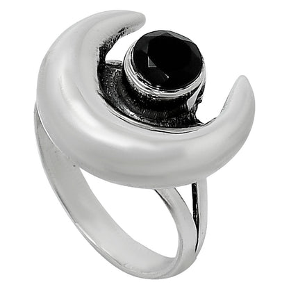 Crescent Moon - Natural Black Onyx Ring size-8 R-1072 SDR248856