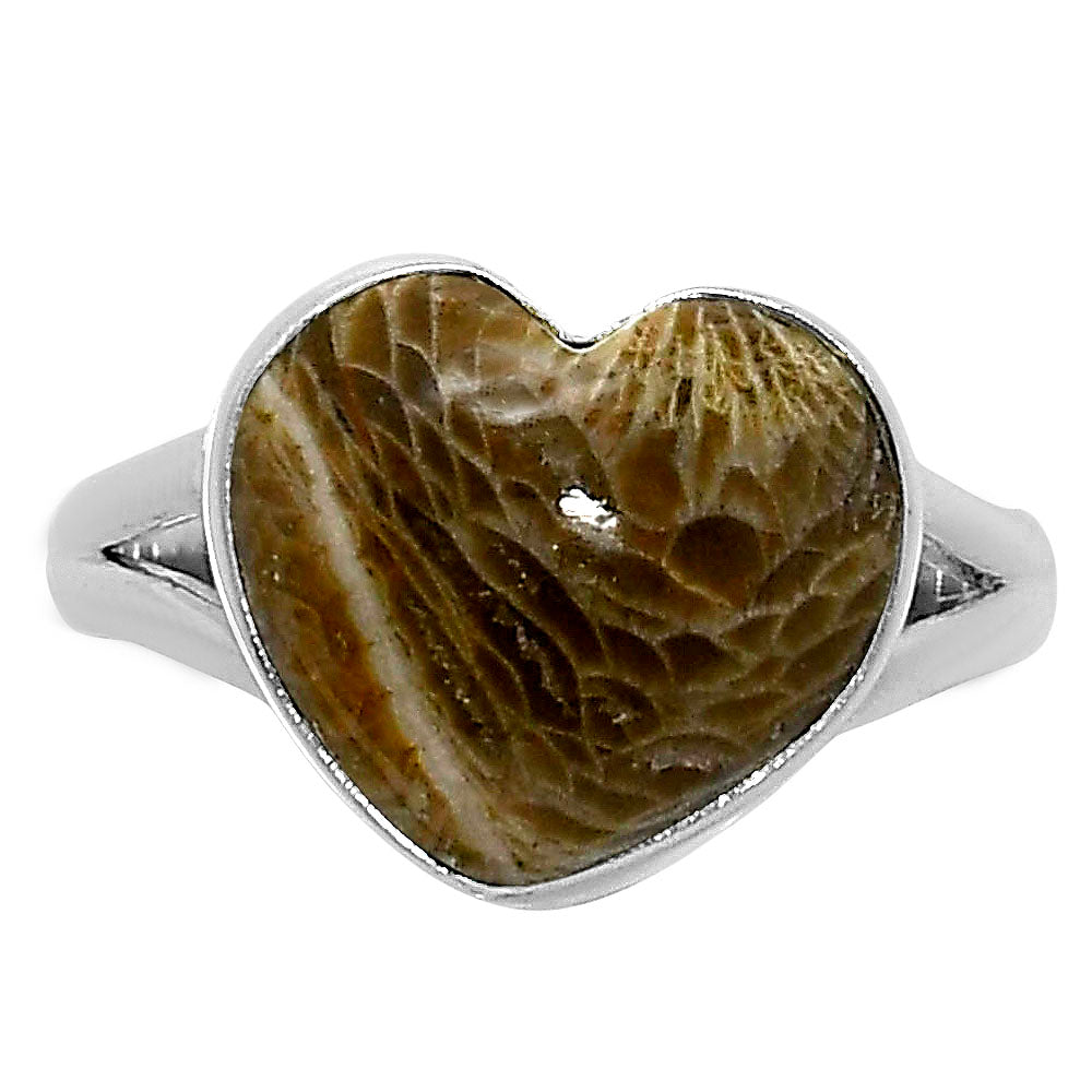 Heart Natural Flower Fossil Coral Ring size-9.5 R-1073 SDR248879