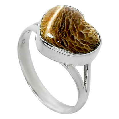 Heart Natural Flower Fossil Coral Ring size-9.5 R-1073 SDR248879