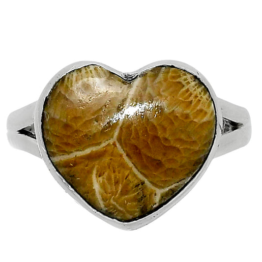 Heart Natural Flower Fossil Coral Ring size-8 R-1073 SDR248937