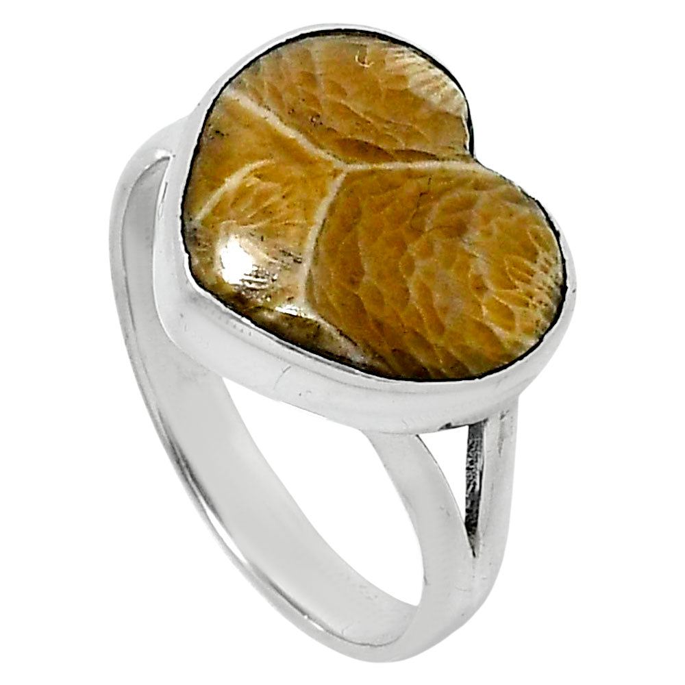Heart Natural Flower Fossil Coral Ring size-8 R-1073 SDR248937