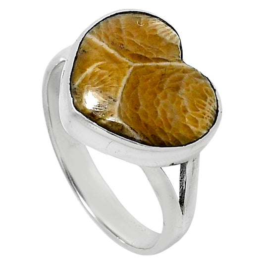 Heart Natural Flower Fossil Coral Ring size-8 R-1073 SDR248937
