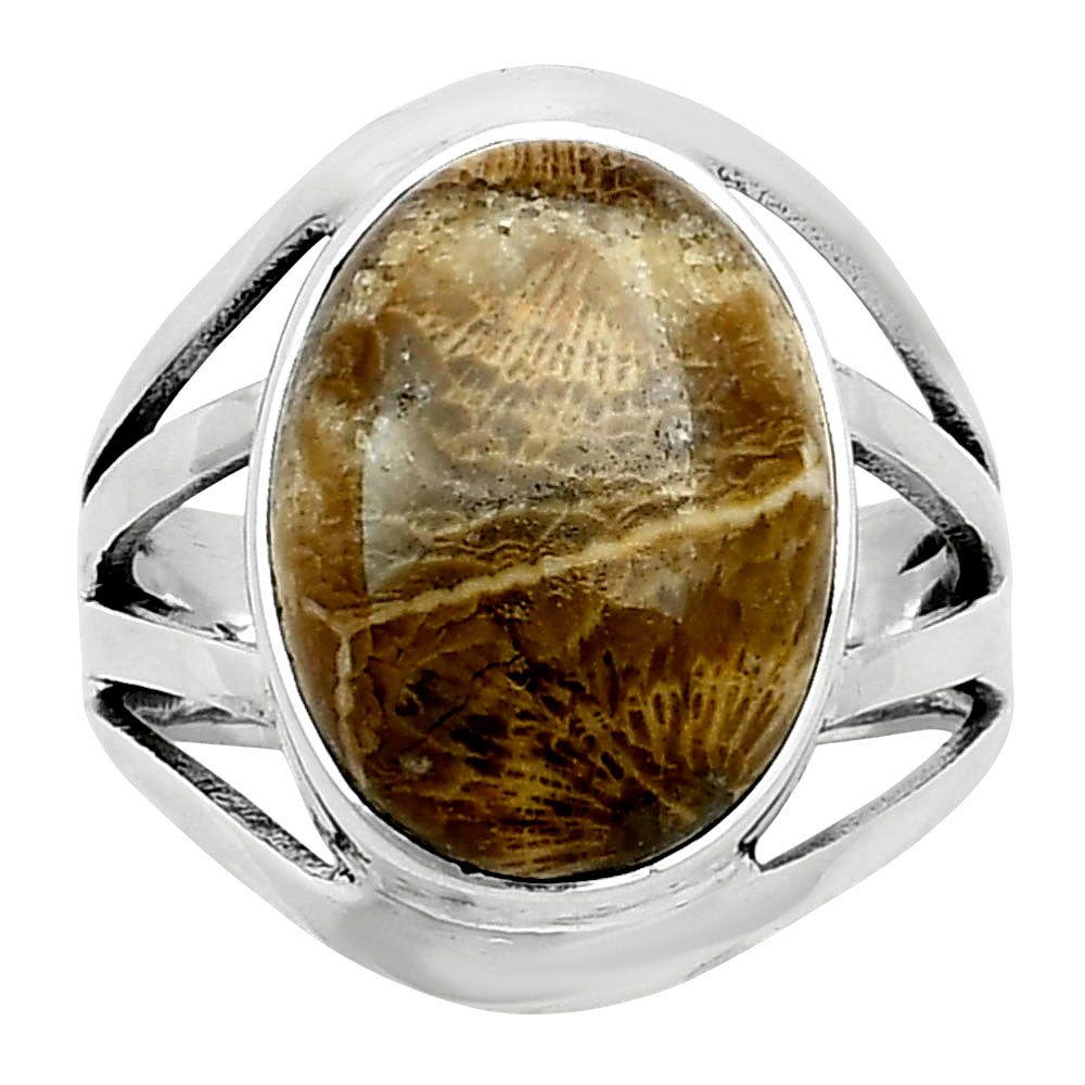 Natural Flower Fossil Coral Ring size-7 R-1219 SDR249082