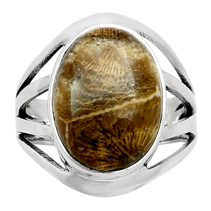 Natural Flower Fossil Coral Ring size-7 R-1219 SDR249082