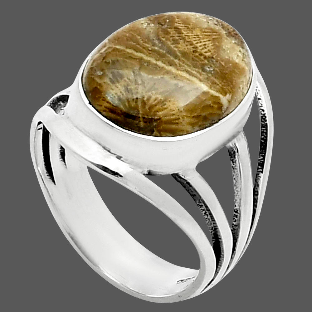 Natural Flower Fossil Coral Ring size-7 R-1219 SDR249082
