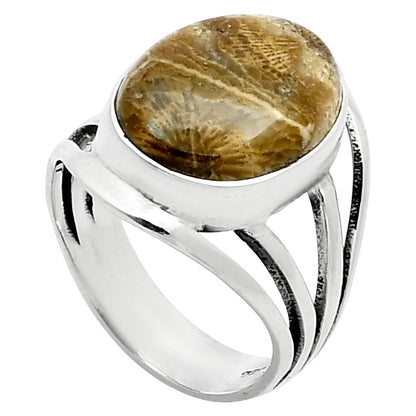 Natural Flower Fossil Coral Ring size-7 R-1219 SDR249082