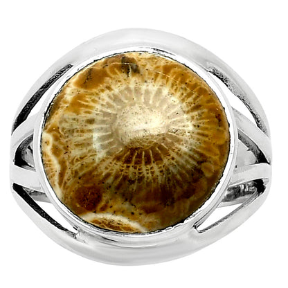 Natural Flower Fossil Coral Ring size-8 R-1219 SDR249085