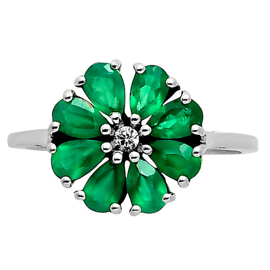 Natural Green Onyx & White Zircon Ring size-7.5 R-1031 SDR249096