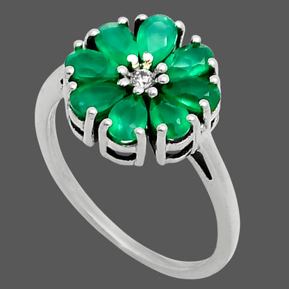 Natural Green Onyx & White Zircon Ring size-7.5 R-1031 SDR249096