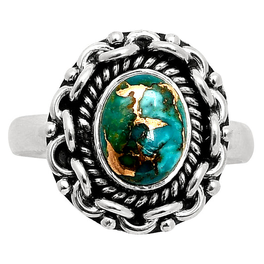 Kingman Copper Teal Turquoise Ring size-8 R-1667 SDR249318