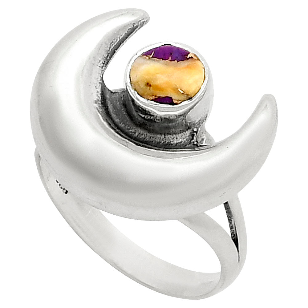 Crescent Moon Spiny Oyster Turquoise Ring size-8 R-1072 SDR249330