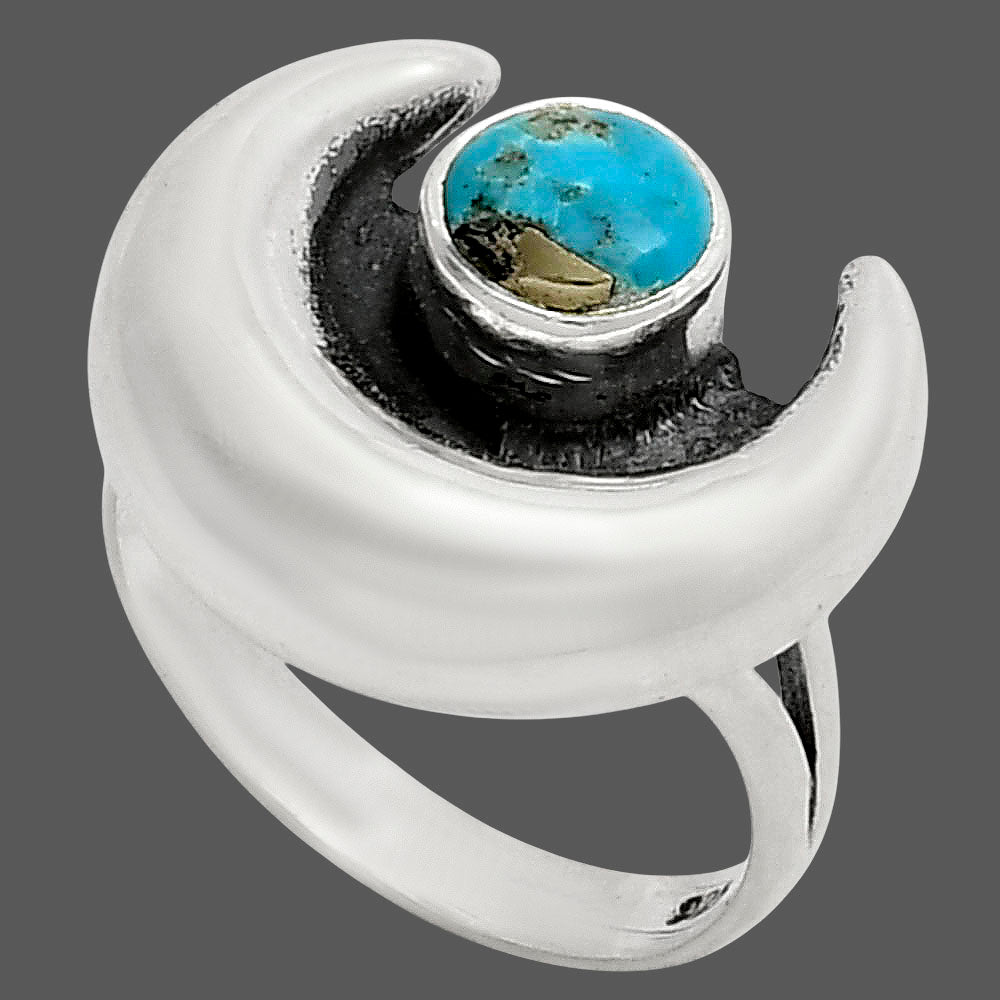 Crescent Moon Kingman Turquoise With Pyrite Ring size-6 R-1072 SDR249333