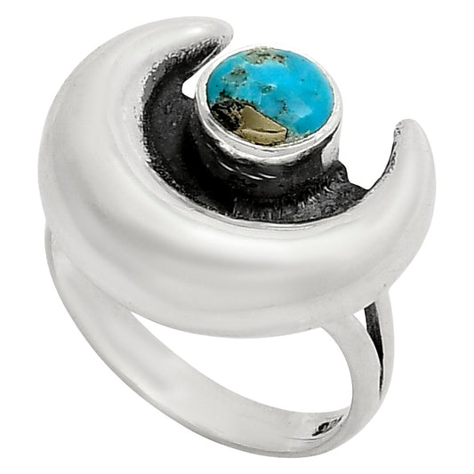 Crescent Moon Kingman Turquoise With Pyrite Ring size-6 R-1072 SDR249333