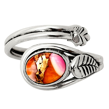 Adjustable Kingman Orange Dahlia Turquoise Ring size-6 R-1276 SDR249738