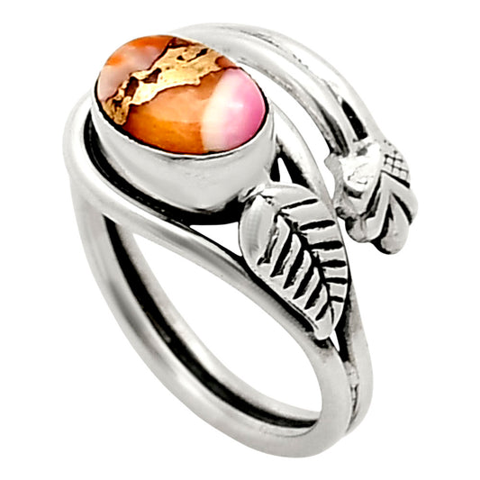 Adjustable Kingman Orange Dahlia Turquoise Ring size-6 R-1276 SDR249738