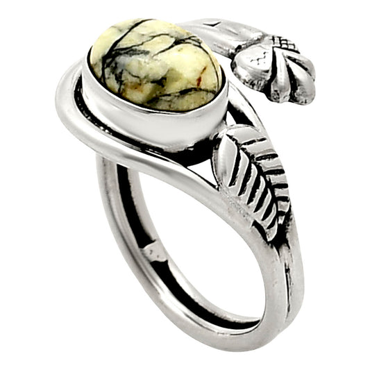 Adjustable - Authentic White Buffalo Turquoise Nevada Ring size-6 R-1276 SDR249748