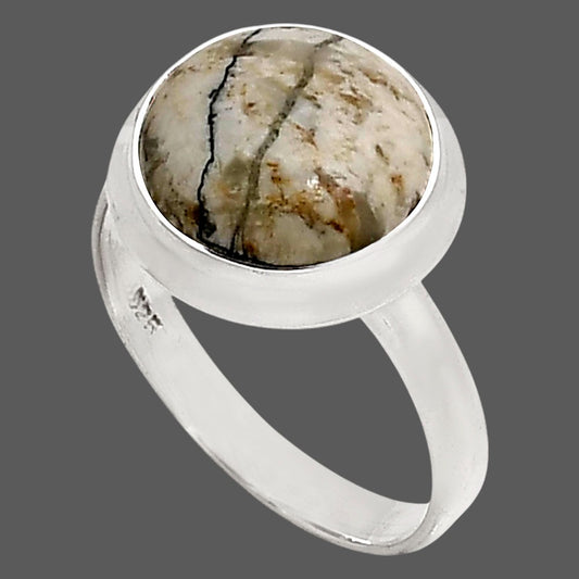 Authentic White Buffalo Turquoise Nevada Ring size-8 R-1007 SDR250226