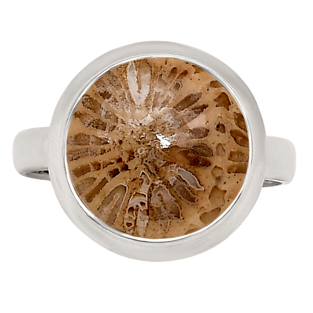 Flower Fossil Coral Ring size-8 R-1007 SDR250346