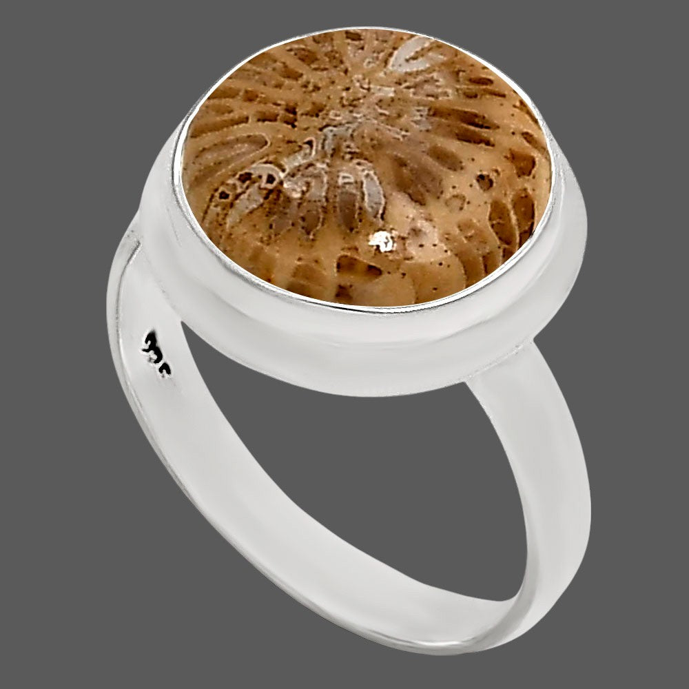 Flower Fossil Coral Ring size-8 R-1007 SDR250346