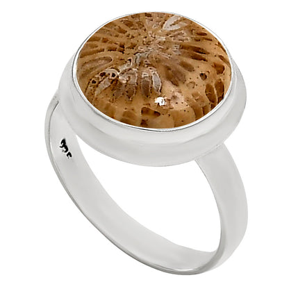 Flower Fossil Coral Ring size-8 R-1007 SDR250346
