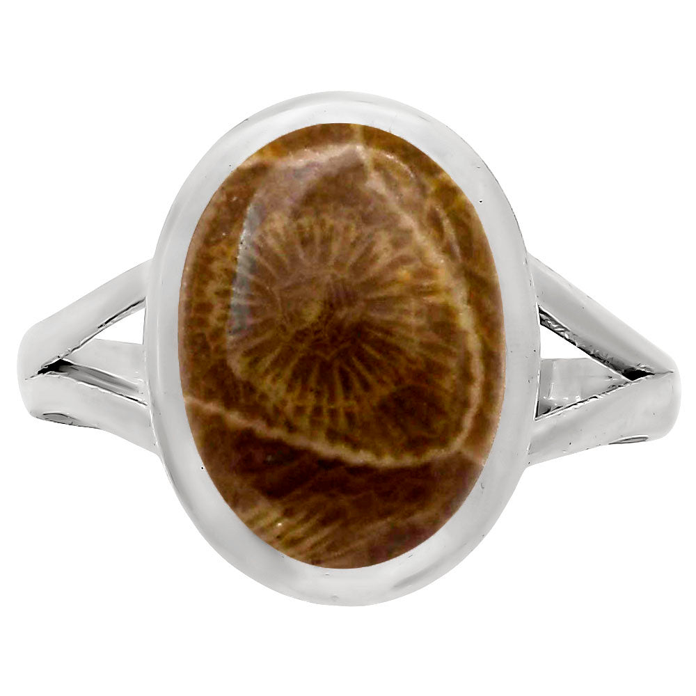 Flower Fossil Coral Ring size-7 R-1005 SDR250397
