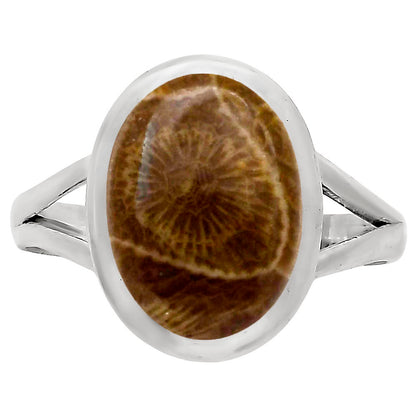 Flower Fossil Coral Ring size-7 R-1005 SDR250397