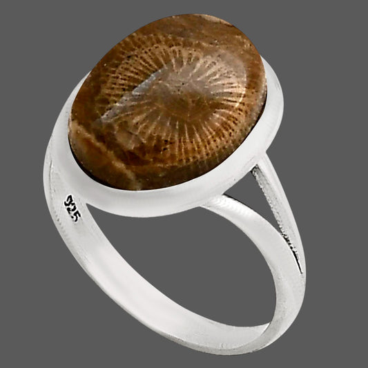 Flower Fossil Coral Ring size-7 R-1005 SDR250398