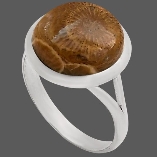 Flower Fossil Coral Ring size-8 R-1005 SDR250410
