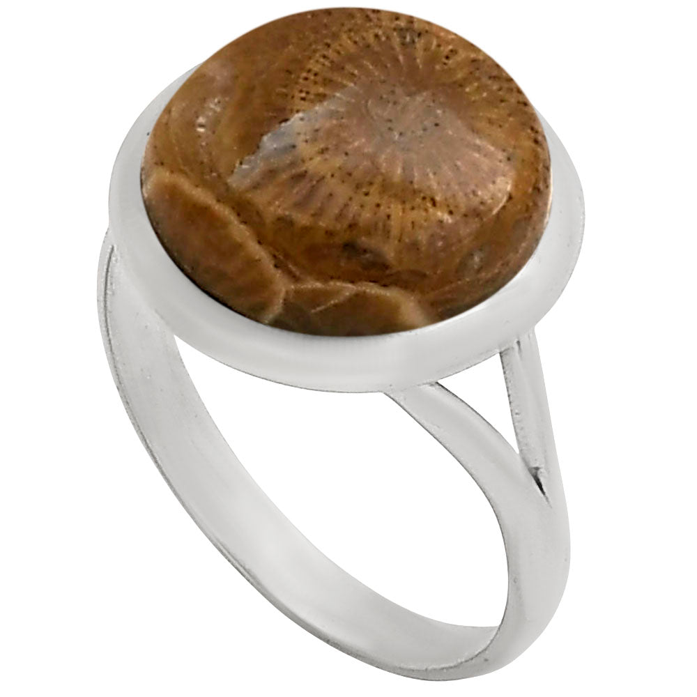 Flower Fossil Coral Ring size-8 R-1005 SDR250410