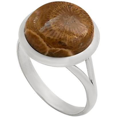 Flower Fossil Coral Ring size-8 R-1005 SDR250410