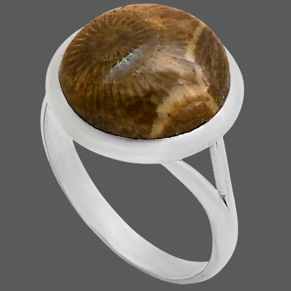 Flower Fossil Coral Ring size-9 R-1005 SDR250411